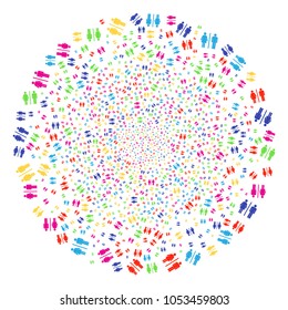Multicolored Toilet Persons sparkler globula. Vector round cluster salute created by scattered toilet persons symbols. Multi Colored Vector abstraction.