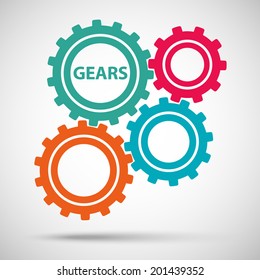 multicolored toothed gears (cogs) is meshed on gray background. vector illustration eps10