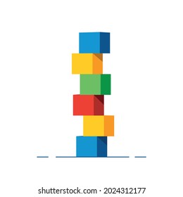 Multicolored tower cubes. Children's toy. Isolated. Vector illustration in cartoon style.