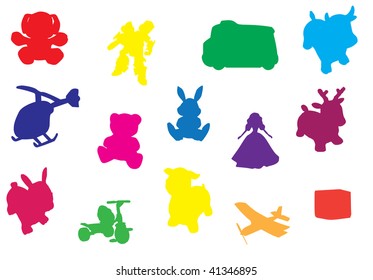 multicolored toys silhouette vector illustration on white background