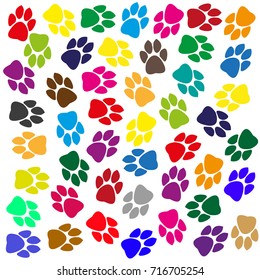 multi-colored traces of animals on a white background