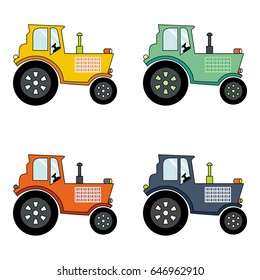 Multicolored tractor set on the white background isolated