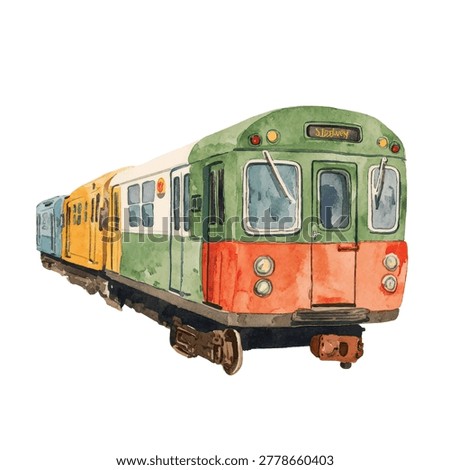 Multicolored train with green and orange front