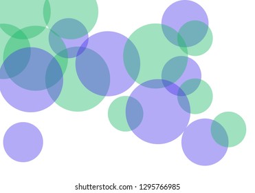 Multicolored translucent circles on a white background. Green tones. 3D illustration 