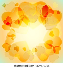 multicolored translucent hearts on a colored background