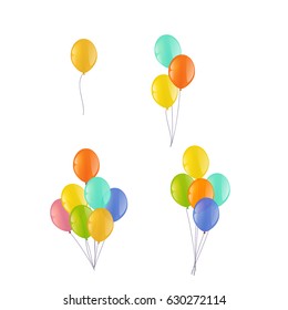 Multicolored transparent air balloons grouped on a white background. Realistic festive isolated vector illustration