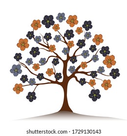 multicolored tree isolated on white background. Cherry Blossoms illustration.