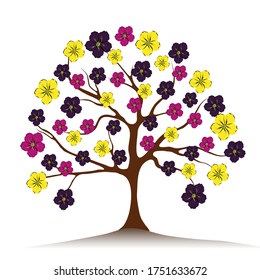 multicolored tree isolated on white background. Cherry Blossoms illustration.