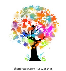A multi-colored tree with rainbow blots. Vector illustration