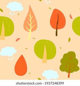Multicolored trees seamless pattern. Cute natural background with trees