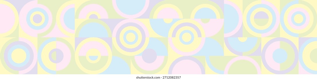 Fondo sin fisuras de moda multicolor de círculos y cuadrados en estilo escandinavo de los años 60 y 70. Revestimiento de Formas geométricas naranjas, rosas y verdes en textura retro para Fondo de pantalla o embalaje