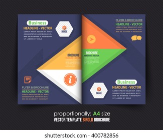 Multicolored Triangle Frames, Bi-Fold Brochure Design. Corporate Leaflet, Cover Template