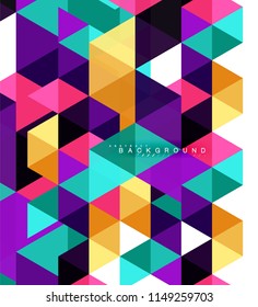 Fondo abstracto de triángulos multicolores, concepto de mosaicos, ilustración vectorial