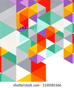 Fondo abstracto de triángulos multicolores, concepto de mosaicos, ilustración vectorial