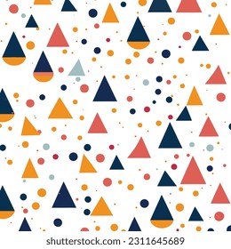 multicolored triangles seamless background pattern, in the style of playful figures, simple, yellow and green, confetti-like dots, loose gestures, uhd image, abstract minimalism appreciator