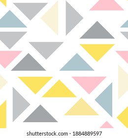 
Multicolored triangles seamless pattern. Colorful rain. Pastel shades. Childrens illustrations. Children's background. Modern rainbow. Children's Scandinavian print for toddlers, toddler, nursery dec
