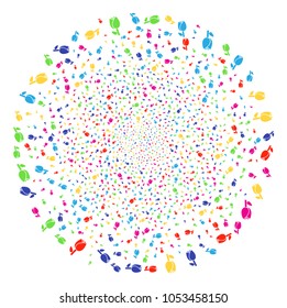 Multicolored Tulip explosion spheric cluster. Vector globula explosion organized with random tulip elements. Multi Colored Vector abstraction.