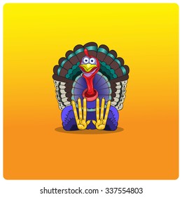 The multi-colored turkey-cock sits and waits for Thanksgiving Day.Vector