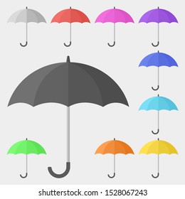 Multicolored Umbrella Icon Set. Vector illustration