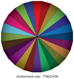 Multi-colored umbrella with a large number of segments