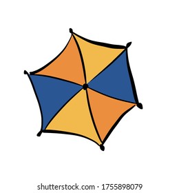 Multi-colored umbrella on an isolated white background. The view from the top. Vector illustration. For logos and icons