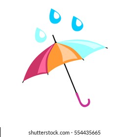 Multicolored umbrella on which drip a drop. Beautiful accessory from rain for adults and children.