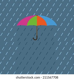 Multicolored umbrella in the rain
