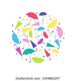 Multicolored umbrellas in a circle on a white background .Vector.