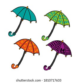 Multi-colored umbrellas vector for children's educational books, coloring books, calendar design. Clipart, doodling, cute illustration
