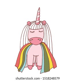 Multicolored Unicorn for nursery design and page. Cute vector Unicorn. Nursery coloring unicorn.