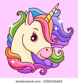 Multicolored unicorn on a pink background. For postcards, posters, children's publications and more.