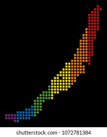 Multicolored vector abstract mosaic of Baikal Lake Map organized of rounded square items. Vector homosexual tolerance geographic map in LGBT flag color tints on a black background.