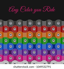 Multicolored Vector Background Made of Bike or Bicycle Chain. Realistic Detailed Bike Chain.