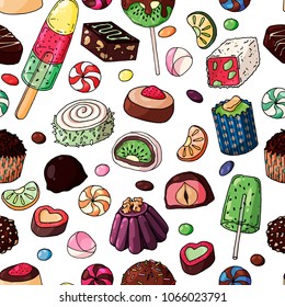 Multicolored vector candies. Color pattern of objects on the sweet theme.