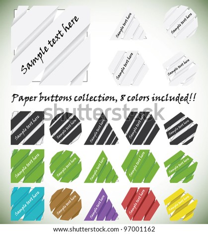 Multicolored vector collection of original paper origami buttons, 8 colors included