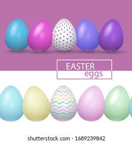 
Multi-colored vector easter eggs. Festive set of pink green phytotelet and blue eggs. Bech-brush pattern from colorful eggs isolated on a white background. Decoration for easter cards