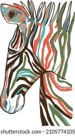 Cebra de zebra dibujada a mano de vectores multicolores
