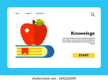 Multicolored vector icon of book with bookmark and red apple on it representing knowledge concept