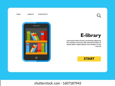 Multicolored vector icon of book shelves on mobile phone screen representing e-library