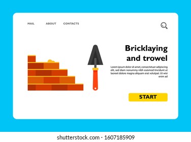 Multicolored vector icon of bricklaying and trowel