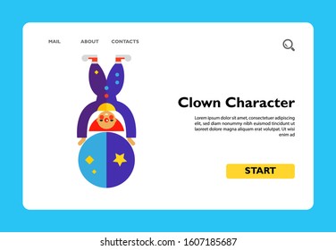 Multicolored vector icon of cute cartoon clown character on big ball
