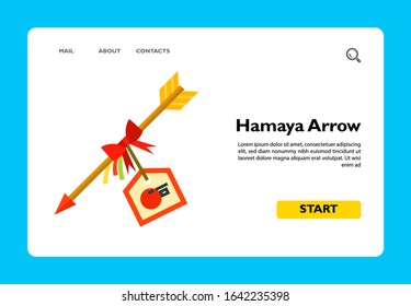 Multicolored vector icon of decorative Hamaya arrow with New Year card