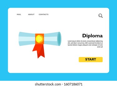 Multicolored vector icon of diploma scroll banded with red ribbon