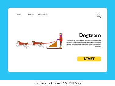 Multicolored vector icon of dogteam and sled with man ruling it