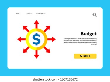 Multicolored vector icon of dollar sign in circle with diverging arrows representing budget