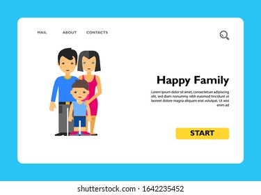 Multicolored vector icon of family of husband, wife and their son in front of them