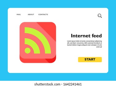 Multicolored vector icon of green internet feed sign in coral square