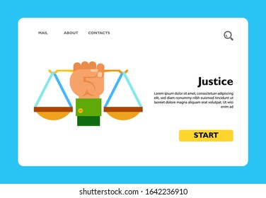 Multicolored vector icon of hand holding scales representing justice