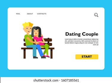 Multicolored vector icon of happy couple dating on bench