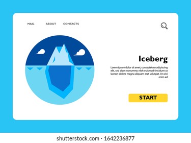 Multicolored vector icon of huge blue iceberg with tip over water surface and bigger part under water